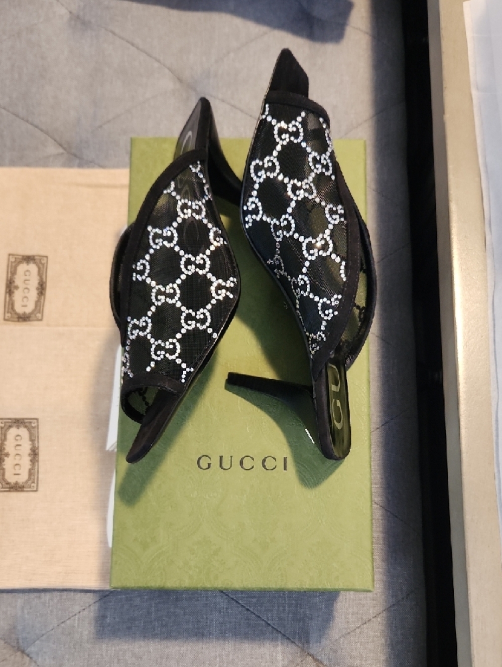Gucci Black Crystal-Patterned Open-Toe Heels - Picture 3 of 13